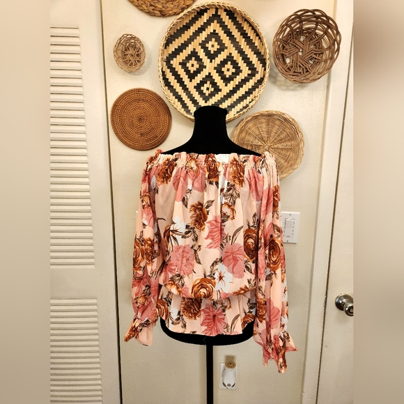 Boho Off The Shoulder Long Sleeve Floral Blouse - Picture 12 of 14